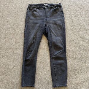 Good American Skinny Jeans Womens 12/31 Gray Charcoal Wash Mid Rise Raw Hem
